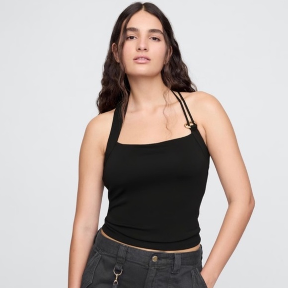 NWT Gap x Cult Gaia Gold Chain Cropped Black Tank - Picture 1 of 11